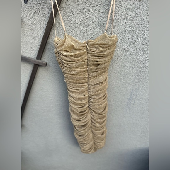 House of CB ELLA Metallic Gold Ruched Organza Mesh Mini Dress New With Tags! - Picture 13 of 14